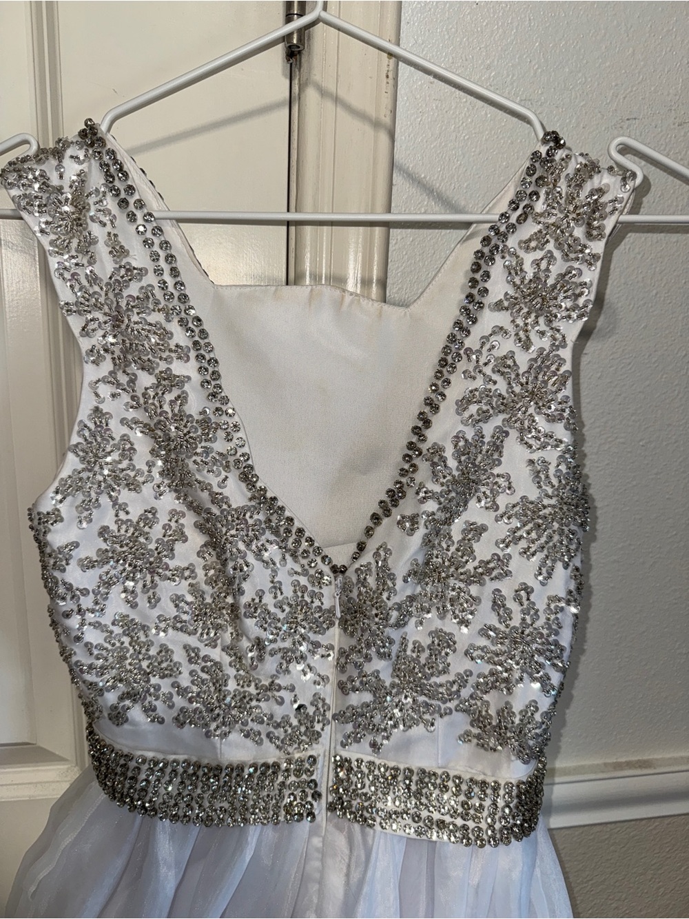 Custom One More Couture Beaded Silver & White Ball Gown View 3